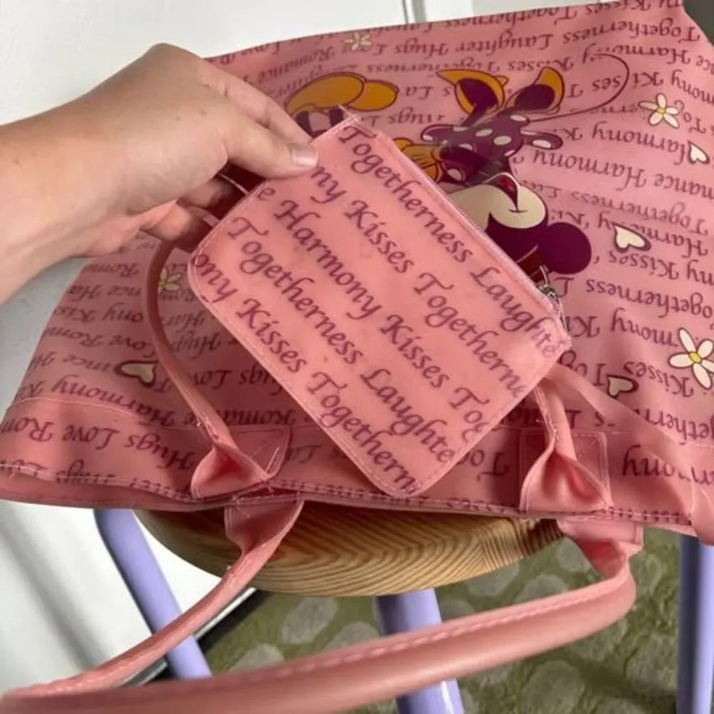 Pink disney tote bag with mickey and minnie mouse